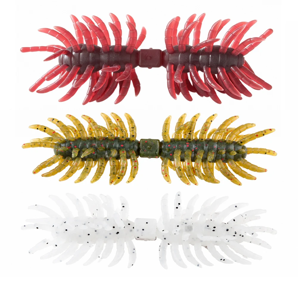 1 Stück, 3 Stück, 11 cm, 10 g, doppelter Kopf mit wackelnden Tentakeln, behaarter Spinnenköder, schwimmender, weicher Köder aus Kunststoff, flexibler Köder für Barsch, Hecht und Forelle. – Detail 3