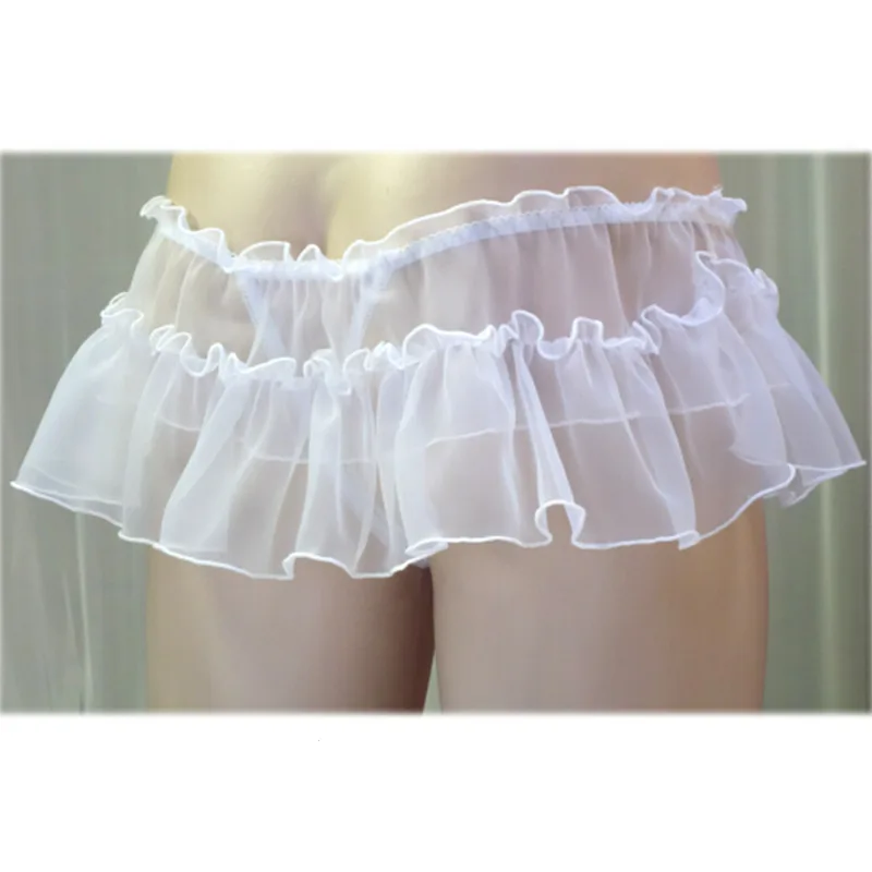 Man's White Chiffon Brief Skirt Half Sheer DJ Club Bar Live Show Dance Costumes BF Harajuku FKK Private Party