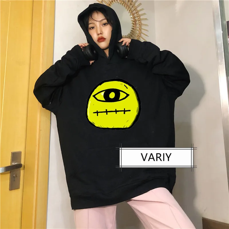 

Winter Oversized Mieruko-chan Hoodies Women Harajuku aesthetic Women Sweatshirt Print Japan Anime Women Clothing Black Tops