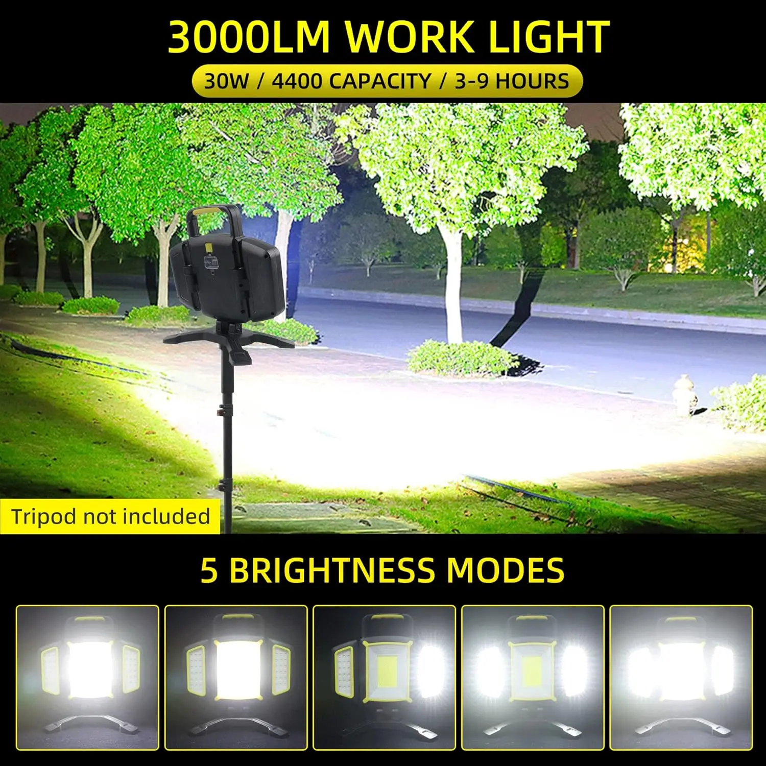 Magnetic Light, Portable LED Work Light with 5 Light Modes, Magnetic Base Rechargeable Battery Operated COB Flashlight