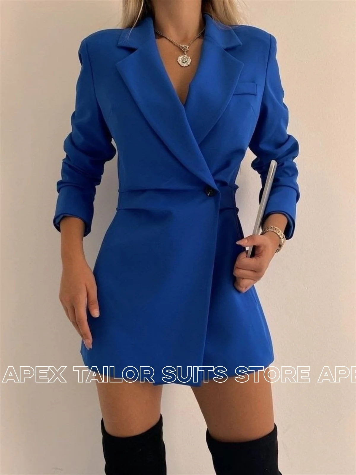 Women Blazer Dress Long Sleeve Notched Lapel One Button Slim Waist Suit Coat Elegant Office Party Ladies Blazer Outerwear
