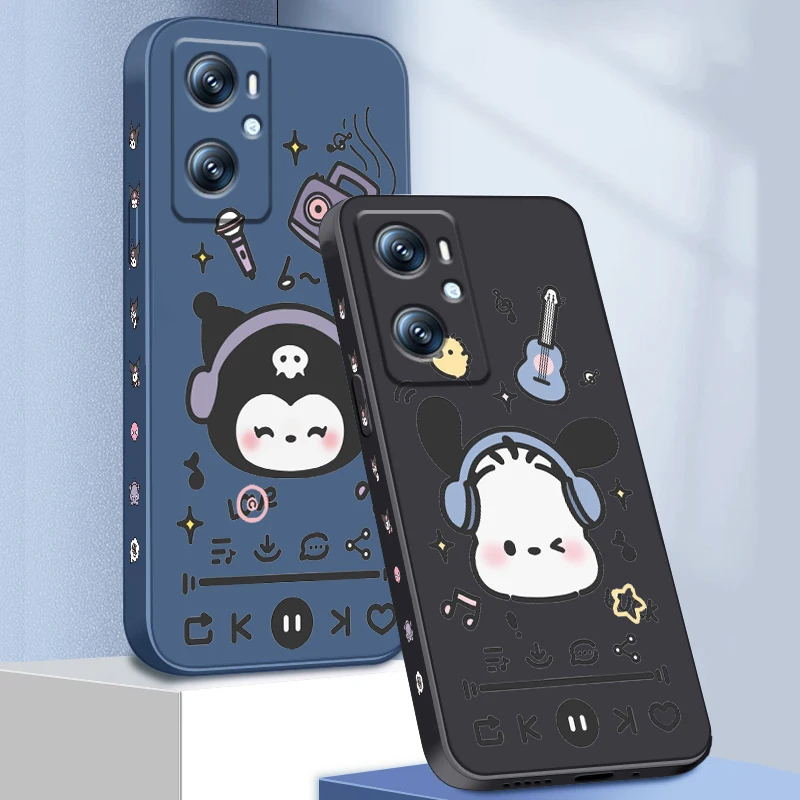 Sanrio Kuromi Pacha Dog Liquid Left Rope For OPPO Find X6 X5 X3 A98 A96 A94 A93 A77 A76 A74 A72 A57 A53 A16 5G Soft Phone Case