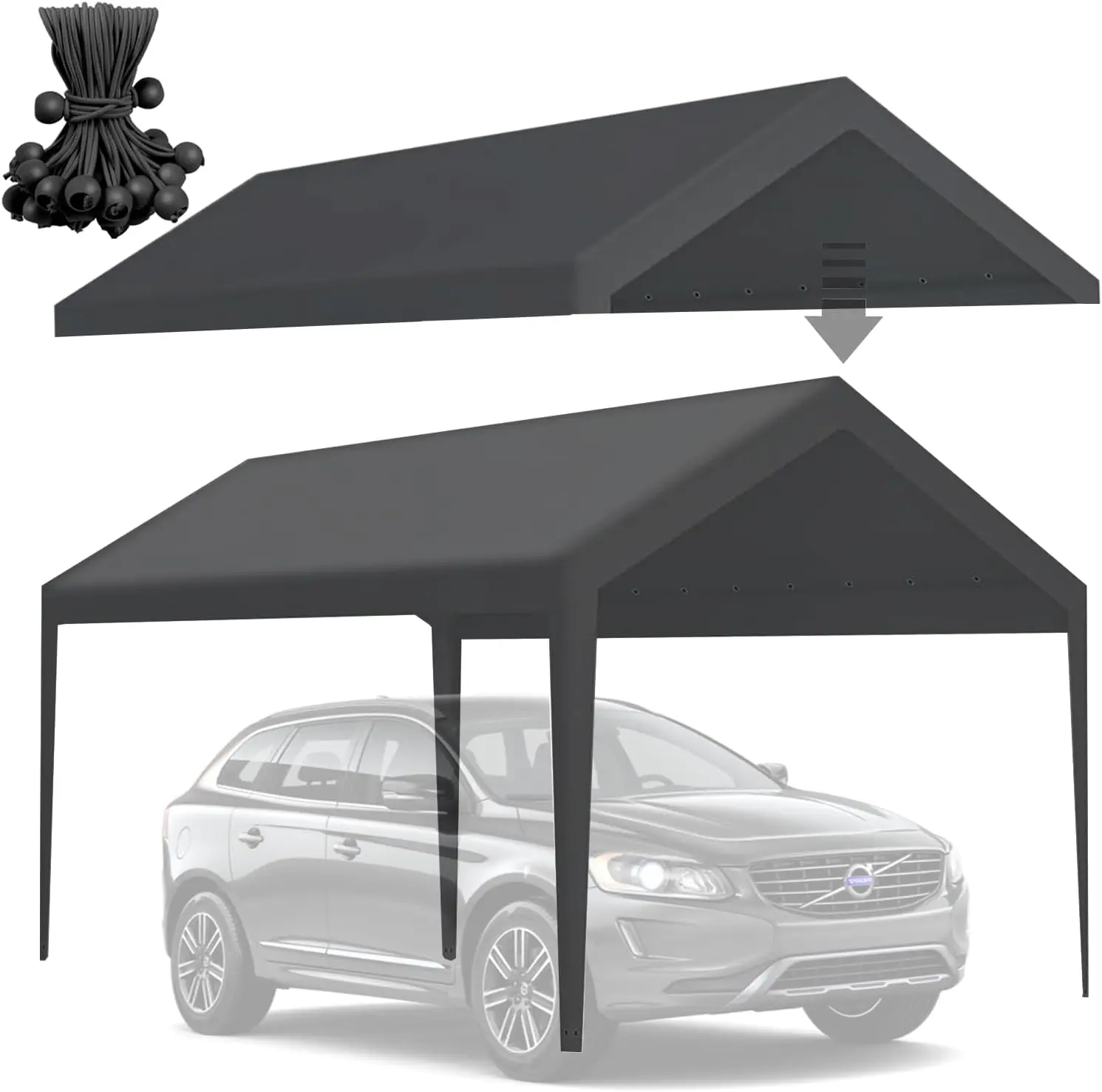 

10x20 Heavy-Duty Carport Canopy Cover, Waterproof Replacement Top with Edge & Bungees (Frame Not Included)
