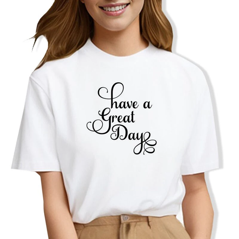 Crew Neck Today Is A Good Day Print Women's Fashionable T shirt Summer Short Sleeve top