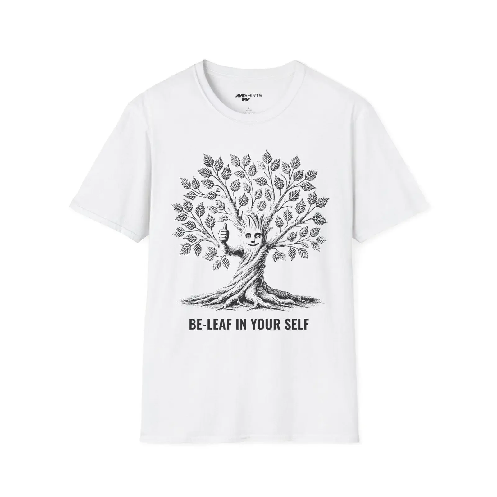 Be Leaf in Yourself Engraving Style Tree T Shirt Softstyle vintage Washed designer clothes Casual streetwear Unisex