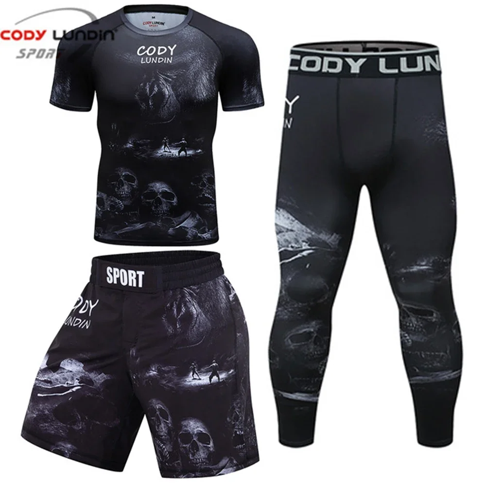 Men's MMA Sportswear Compression Sport Suit Running Shirt Tights Boxing Shorts Rashguard Fitness Tracksuit Workout Gym Clothing