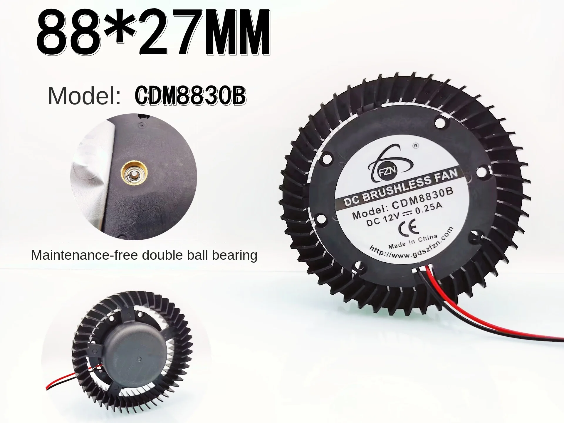 

CDM8830B Round Turbo 8827 Dual Ball 8.8CM 12V 0.25A AMD Public Graphics Fan