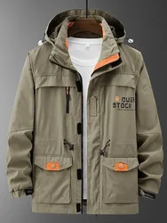Outdoor Hooded Jacket Windproof Men's Casual Coat Cargo Large Jacket Men's Casual Waterproof Windbreaker Jackets Coats