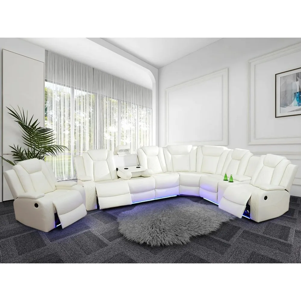 

Power Recliner Sofa Sectional Couches , Leather Reclining Corner Sectional Sofa Set With 3 Recliner Seats, Cup Holder, Storage