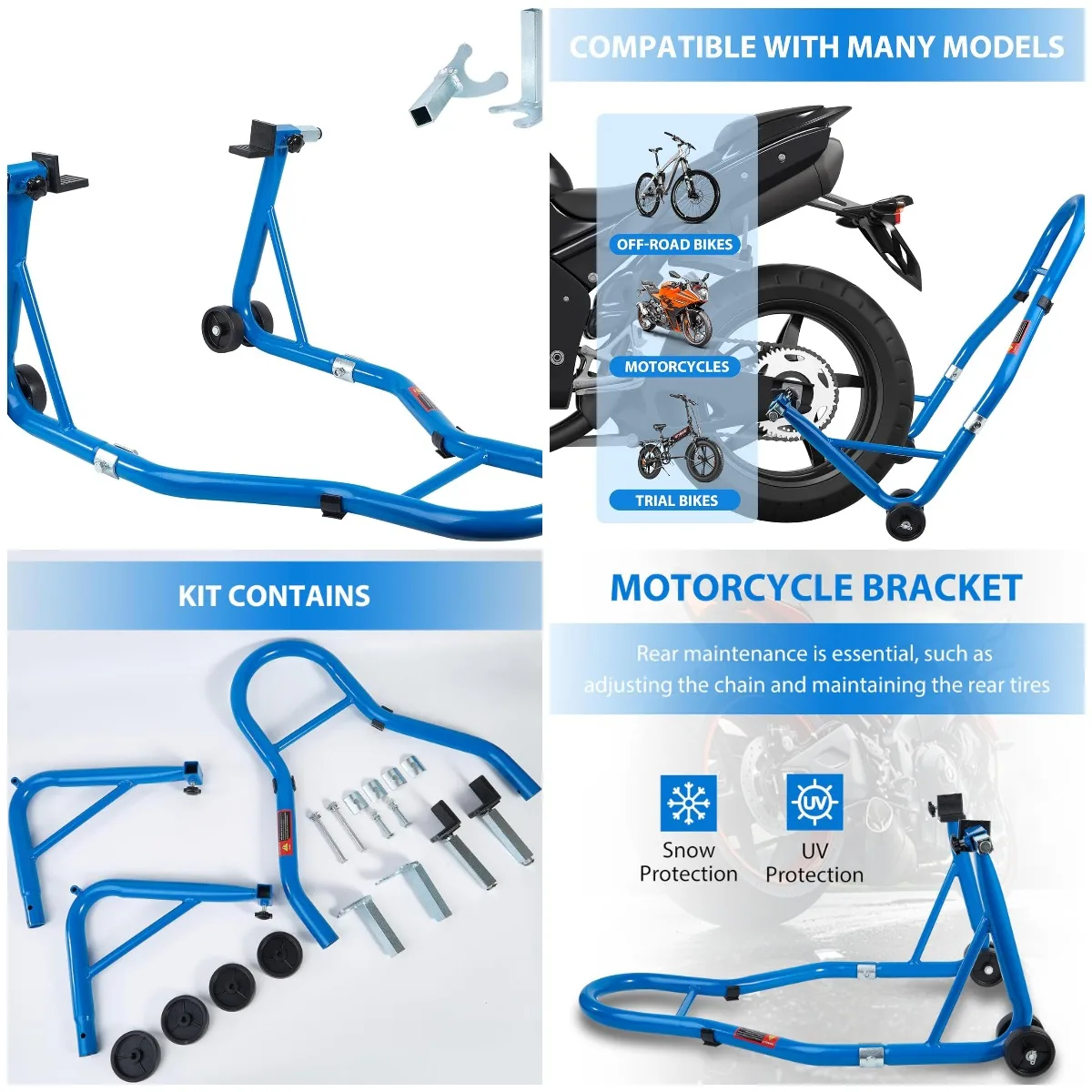 

Подставка для мотоцикла 850LB Спортивный велосипед Подъемник заднего колеса Маятник Подставки для паддока Синий, U + L