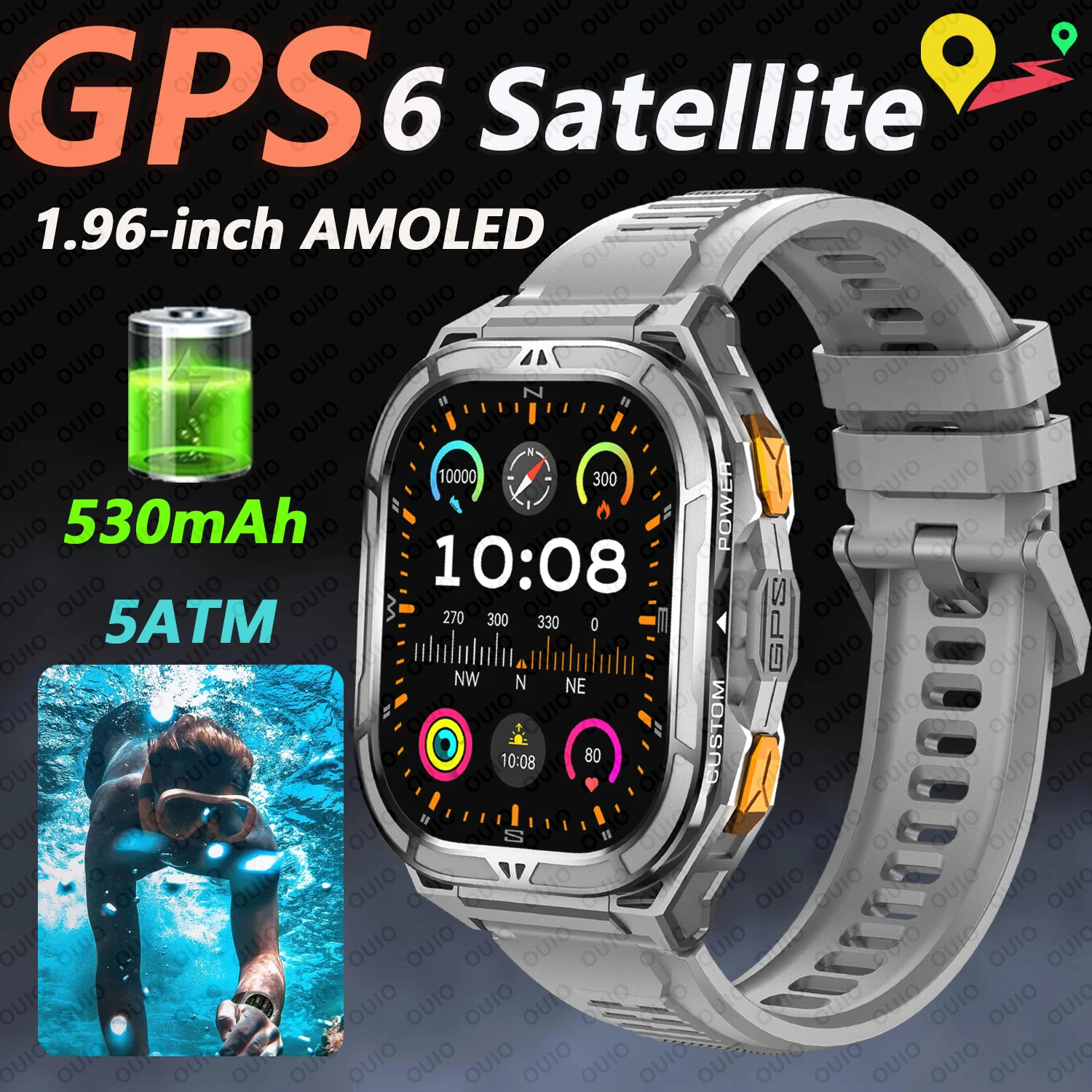 

Новые Смарт-часы с GPS-позиционированием спутникового сигнала, Bluetooth-вызов, 5 АТМ, водонепроницаемые, 1,96-дюймовый экран высокой четкости, спортивные мужские умные часы
