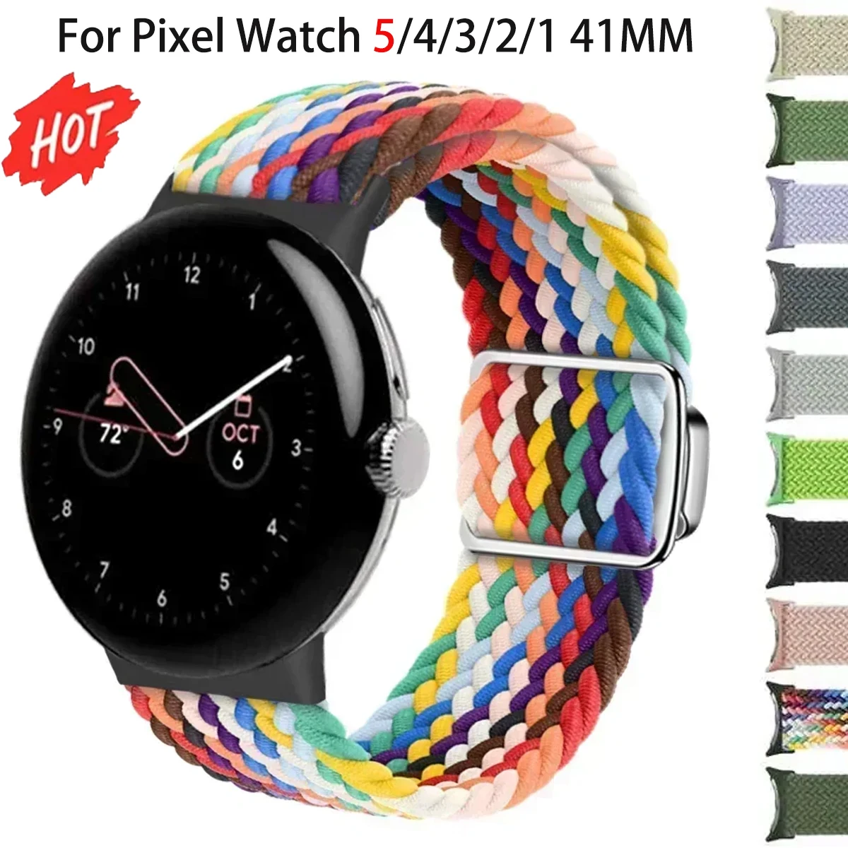 Braided Sport Strap for Google pixel 5 4 3 2 1 41MM Magnetic Smartwatch Elastic Adjustable Nylon bracelet Pixel 5 Watch bands