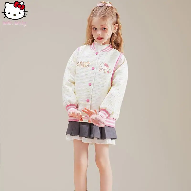 

Мультяшное пальто «Hello Kitty», маленькое ароматное пальто, кавайное весенне-осеннее аниме, новая бейсбольная куртка Sanrio в западном стиле, приятная для кожи