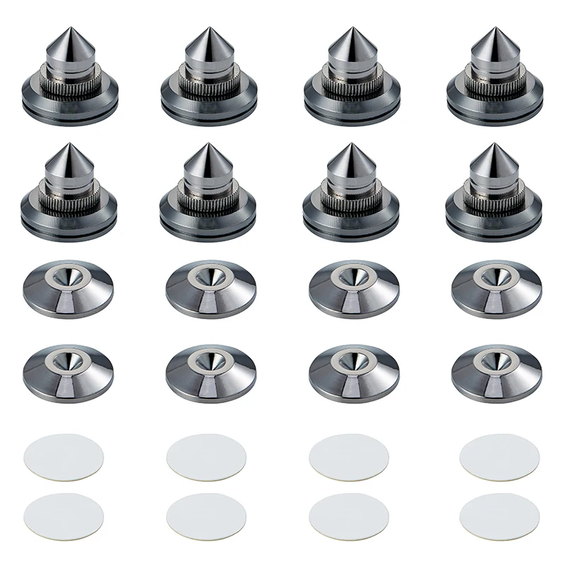 Pailvens Loudspeaker Spikes Set of 8 Loudspeaker Feet Height Adjustable Copper Alloy Subwoofer Spikes with 16x Adhesive Pads