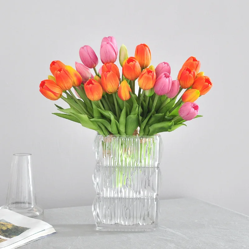 5pcs/Bouquet Mini New Silicone Tulip 25cm Artificial Flower Real Touch Fake Plant Bouquet for Wedding Decoration Home Garen