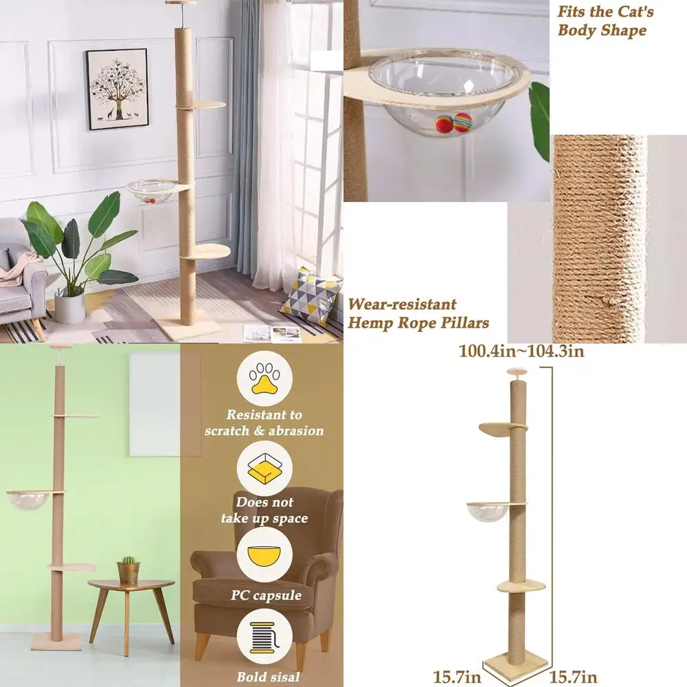 

Кошачье дерево, 4-уровневая кошачья башня от пола до потолка, регулируемая по высоте, с космическим кораблем-хомком, высокий котенок, альпинистский центр с Scr