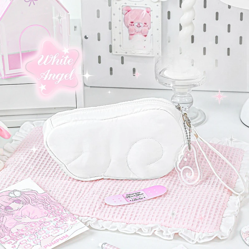 Angel Wings Portable Storage Bag Kawaii Cotton Makeup Bags for Girls Y2k Style Coin Purse with Chain Student Pencil Case 2026