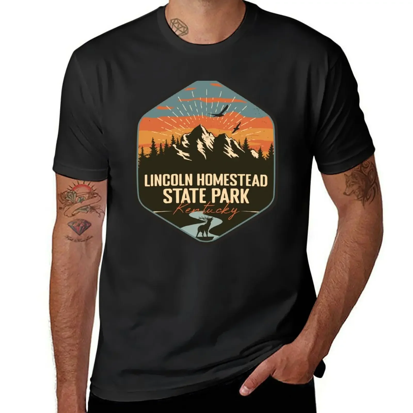 Lincoln Homestead State Park Kentucky - KY Retro Souvenir Badge T-Shirt blue archive boys whites anime shirts men