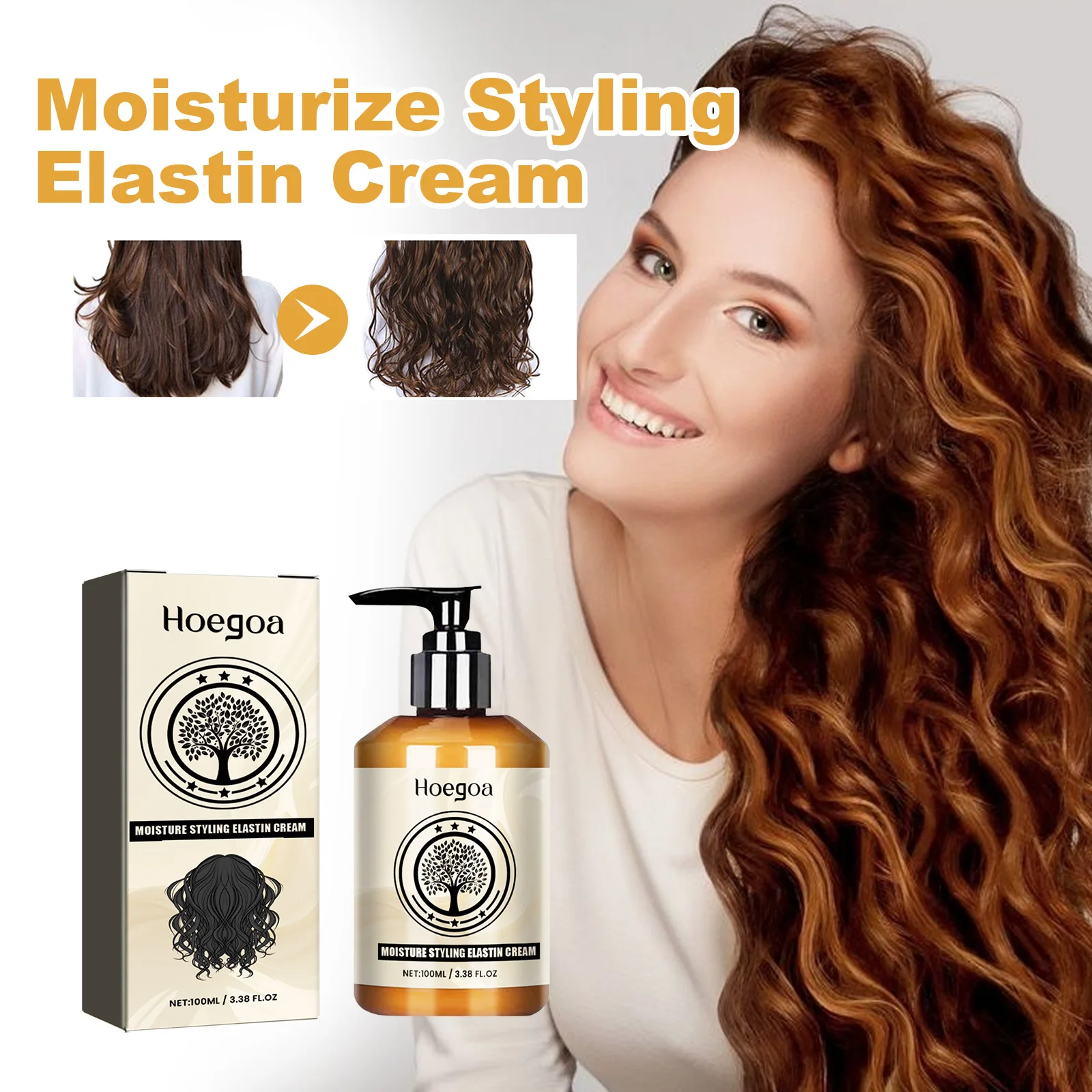 Marokkanisches Elastin für lockiges Haar, langanhaltend, feuchtigkeitsspendend, verhindert trockenes Haar, pralles und lockiges Haar, Natur, voluminöse Styling-Haarcreme