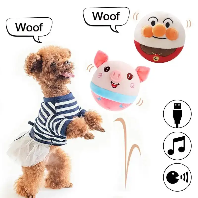 Active Moving Pet Plush Toy Interactive Dog Toy Monster Active Ball Squeaky Moving Ball for Small Medium Dogs to Chase Self Play