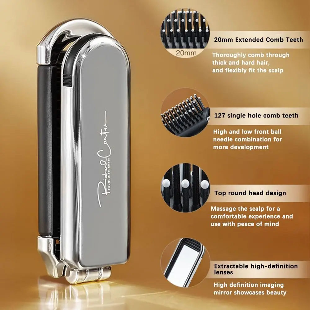 Folding Comb Mini 2 in 1 Comb Mirror Set Square Cartoon Foldable Hair Comb Pocket Mirror Silver Air Bag Hair Brush Travel