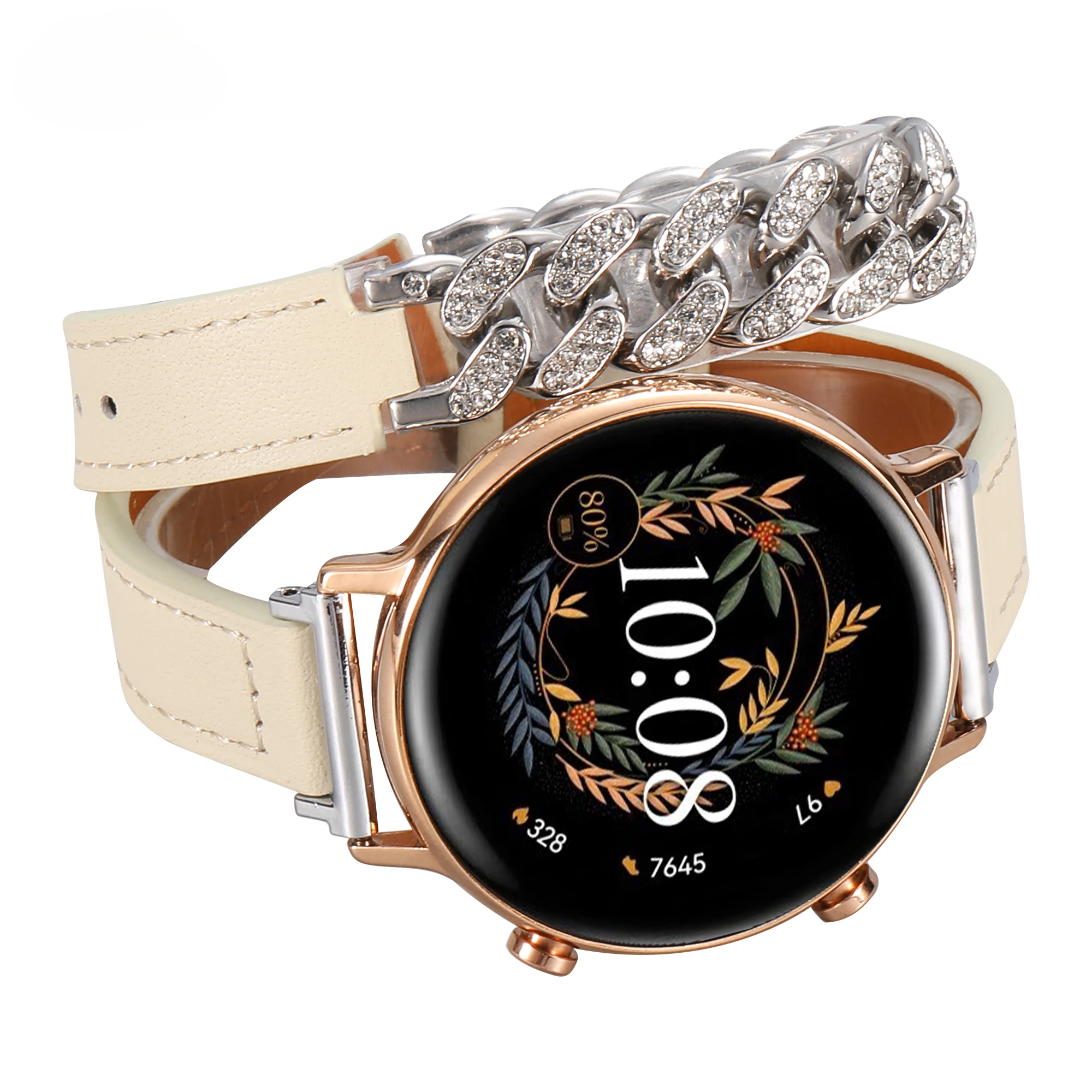 Correa de doble recorrido de cuero de diamante para Huawei Watch GT 3 4 Pro, banda de lujo para Samsung Galaxy, 46mm, Active Gear Loop para Amazfit