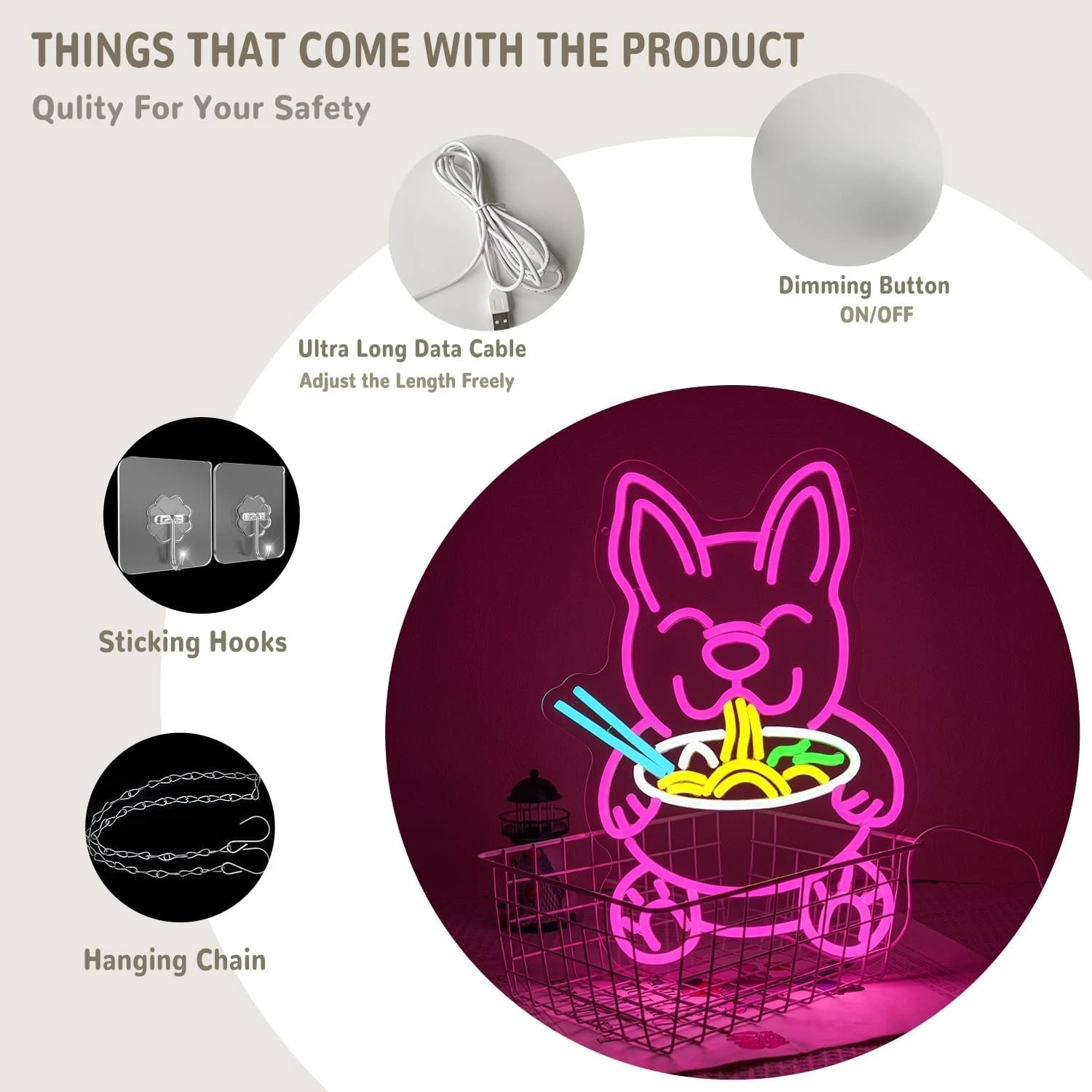 الكلب رامين النيون تسجيل USB عكس الضوء LED ضوء النيون لمطعم الحيوانات الأليفة متجر مول الديكور المعكرونة تضيء تسجيل #4