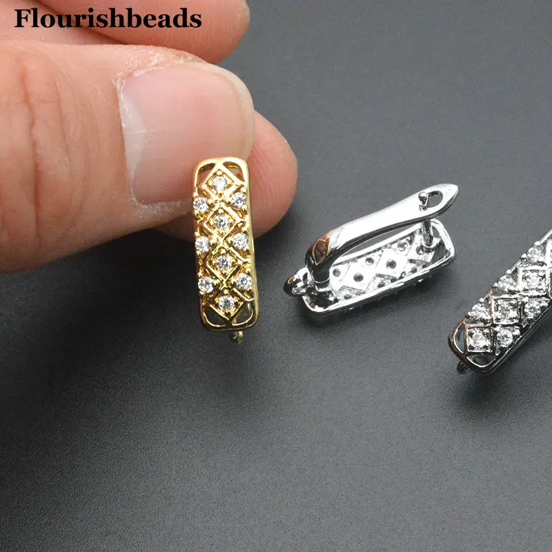 30pcs High Quality CZ Paved Anti Rust Square Shape Metal Earring Hook Clasps Jewelry Accessories