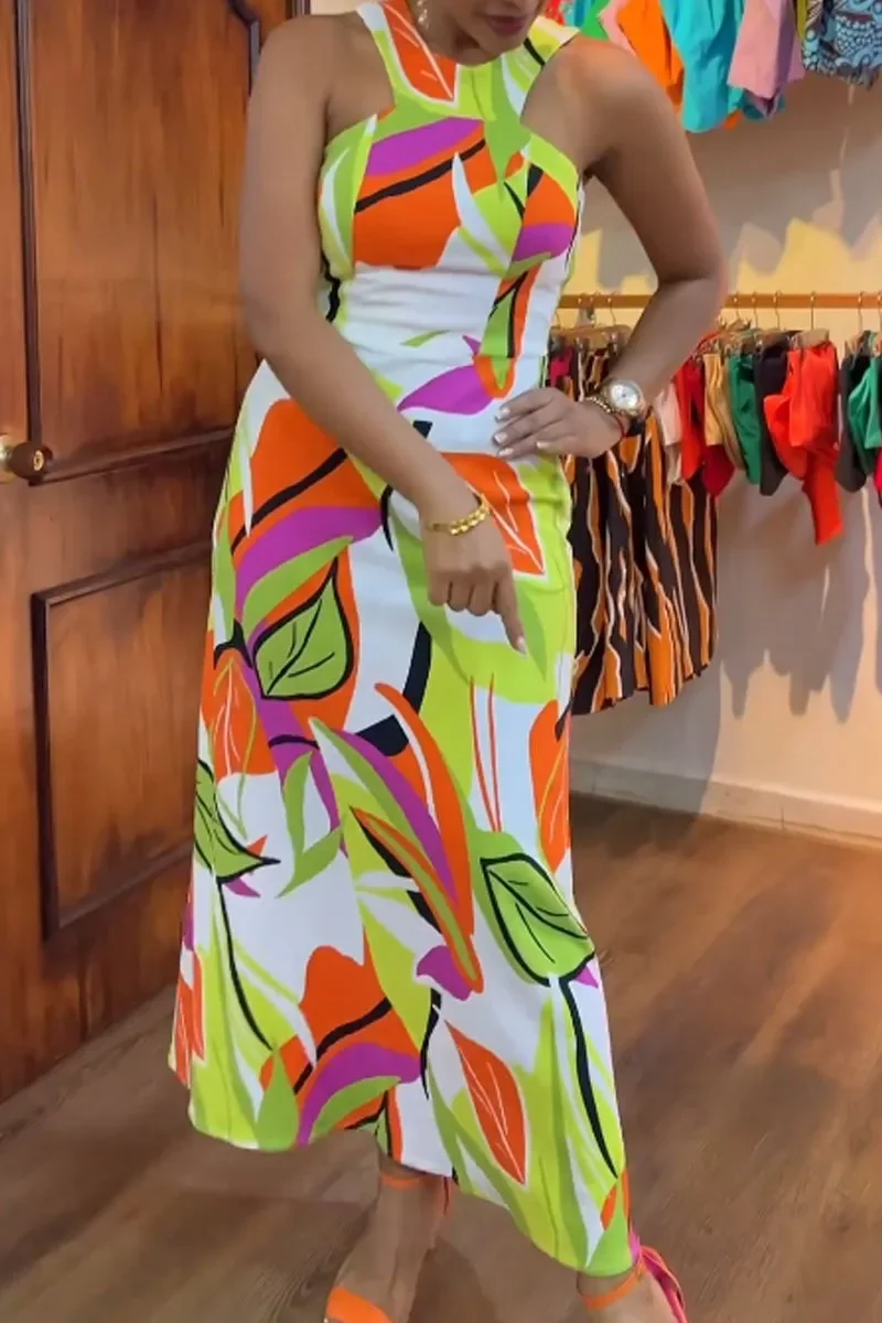 Vestido ajustado sin tirantes, sin mangas, estampado, cintura, diseño adelgazante, vestido suave con sensación de vibración para primavera y verano