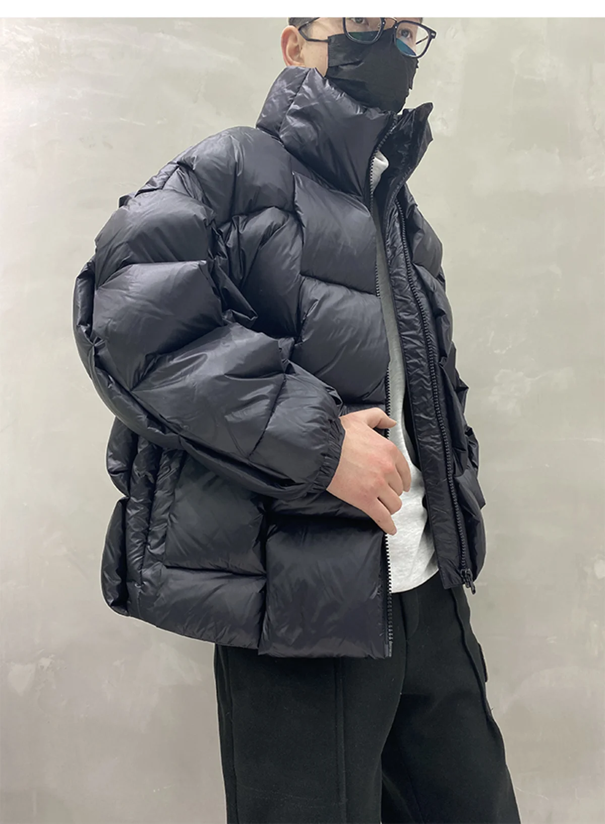 Winter Down Coats Men Square Weave Thicken Puffer Jackets Solid Fashion Loose Parkas Harajuku Streetwear Bubble Jackets Couple