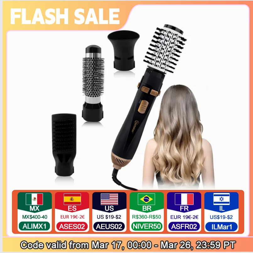 

Hatteker 4-In-1 Hot Air Brush Hair Dryer Strong Wind Electric Straightener Curler Roller Comb Blower Styling Tool