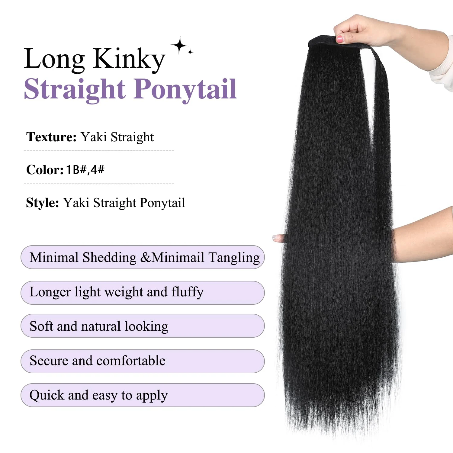Extensión de cola de caballo recta Yaki sintética de 24 pulgadas, postizo negro Natural para mujer, cola de caballo envolvente para mujeres negras