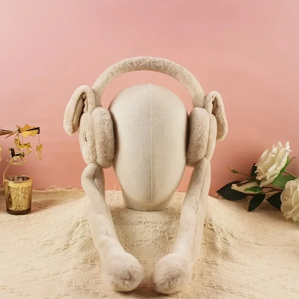 Cartoon Bunny Ear Warmers Plush Knitted Stretchable Polyester Ear Muffs Cozy Winter Ear Covers Reusable Hand Wash Care
