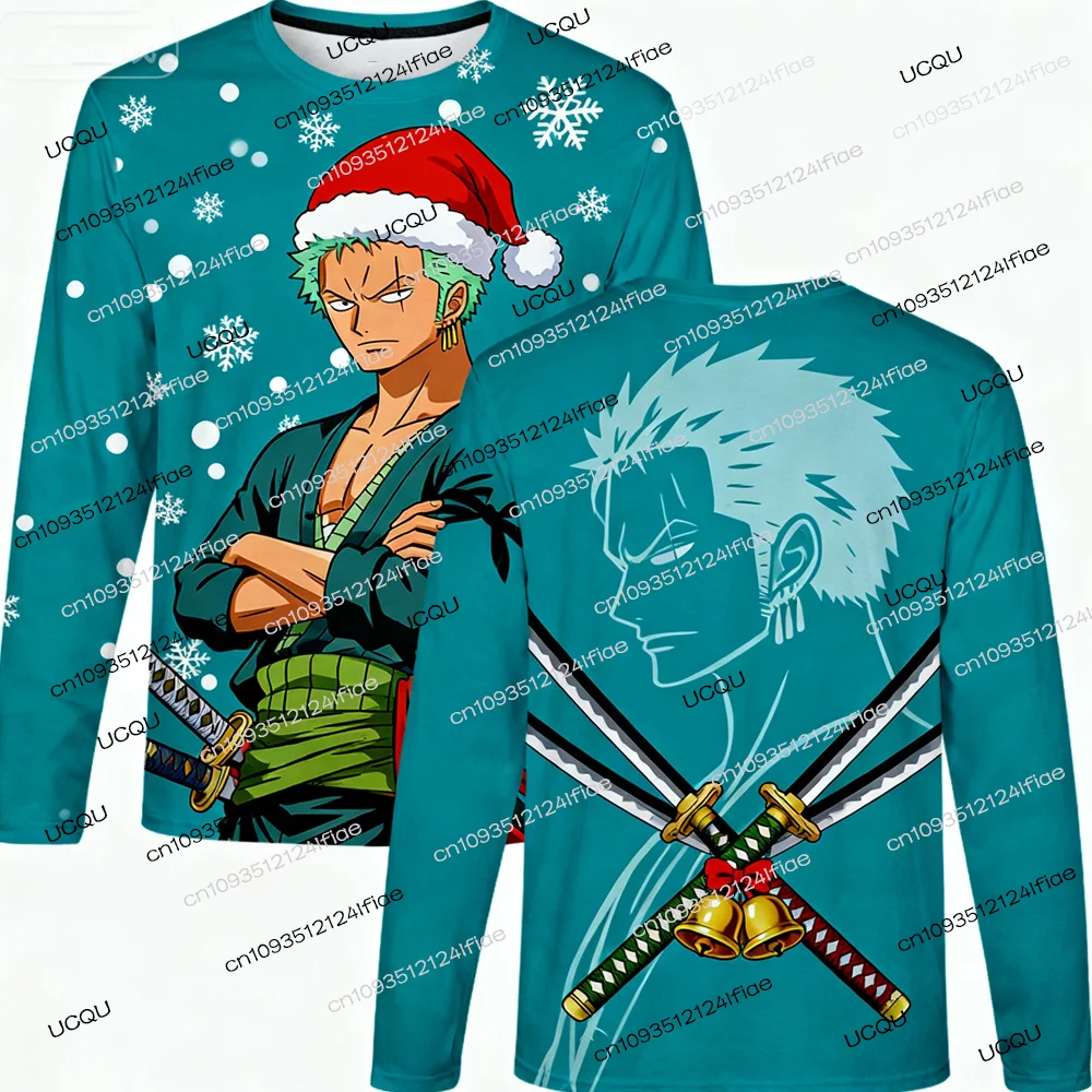 2025年新作 ゾロ クリスマス 大人用 メンズ/レディース 冬用 長袖 スウェットシャツ キッズ ワンピース風 漫画 クルーネック スウェットシャツ ストリートウェア