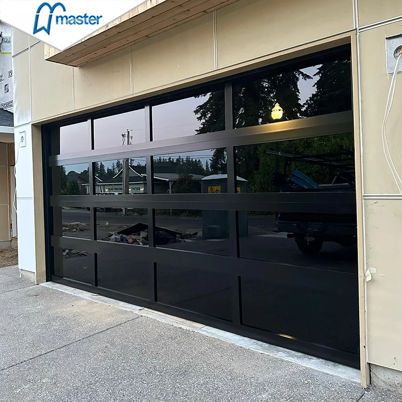 Good Sell New Design Sectional Full View Clear Frosted Black Mirror Tempered Aluminum Garage Door With Good Quality