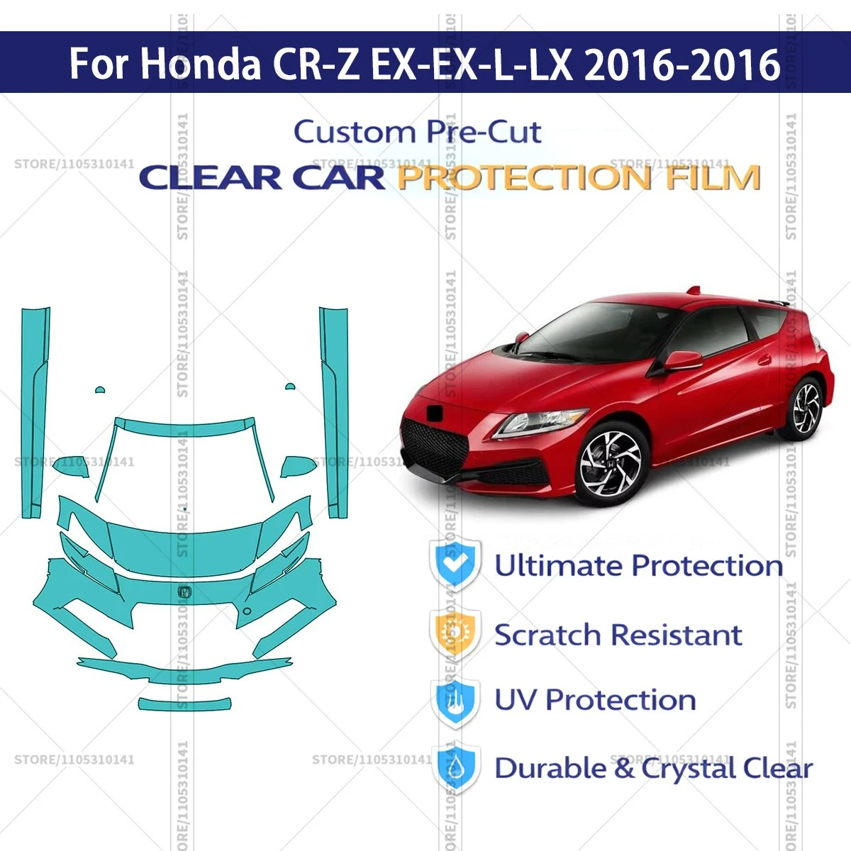 

Предварительно нарезанная прозрачная защитная пленка PPF для автомобиля, комплект для передней части кузова - накладки на пороги для Honda CR-Z EX-EX-L-LX 2016-2016