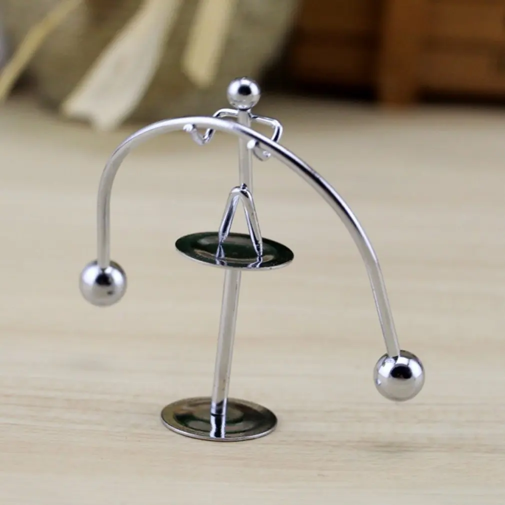 1PC Perpetual Balance Small Weightlifting Cartoon Newton Physics Science Newton Pendulum Metal Home Little Iron People Swing