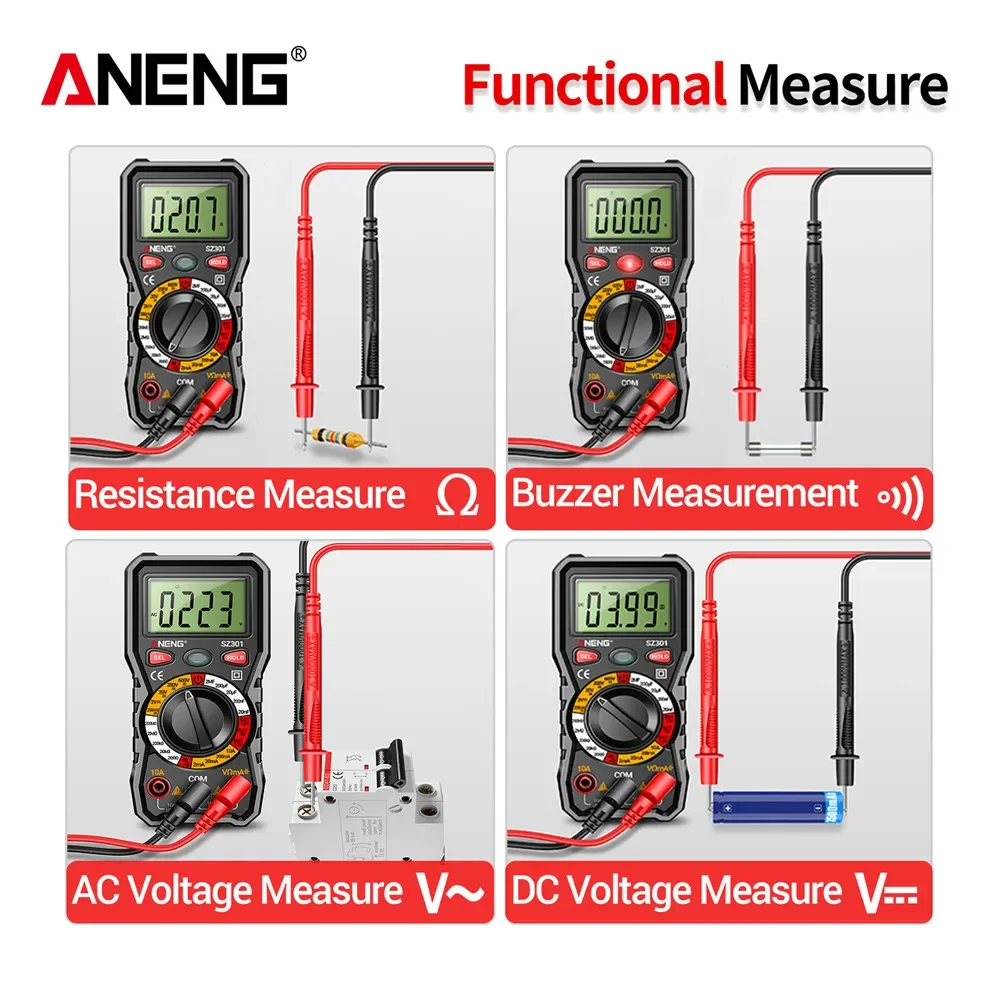 Aneng SZ301 Digitale Professionele Multimeter Votage Weerstand Elektrische Ohm Ammeter Huidige Automatische Tester Capaciteit Meter