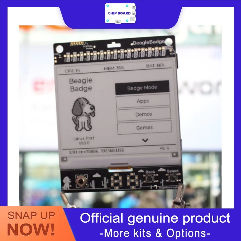 

BeagleBadge 4.2-дюймовый Linux-дисплей с электронными чернилами, процессор TI Sitara AM62L32 SoC Cortex-A53 Dual Core, компактный дисплей-бейдж