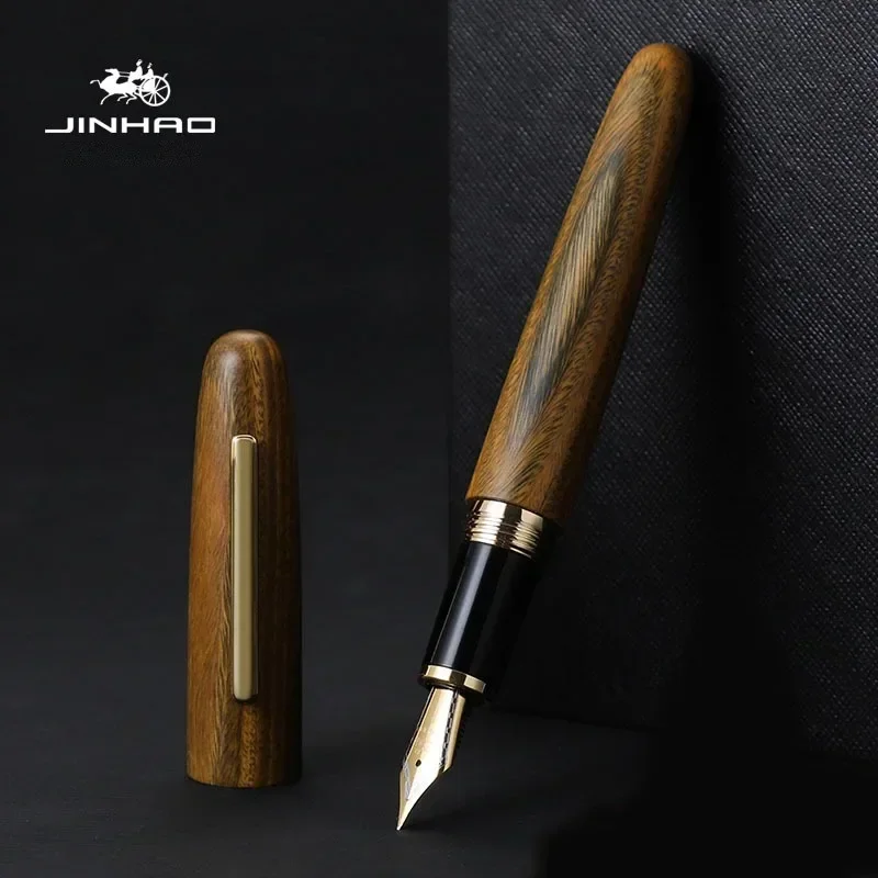 Imagem -04 - Jinhao Caneta-tinteiro de Madeira Presente Clássico Golden Ebony Walnut Rosewood Escola Estudante e Escritório Papelaria Suprimentos m f ef 1.0 Nib 9056