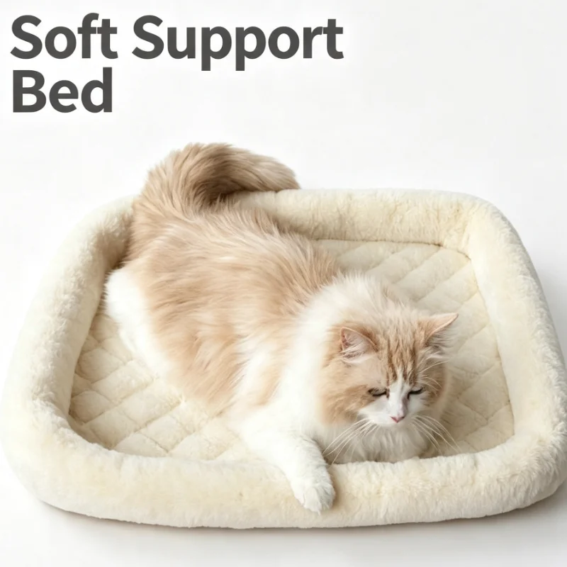 Plush Cat Bed With High Support For Indoor Durable Pet Gear Soft Cozy Nest