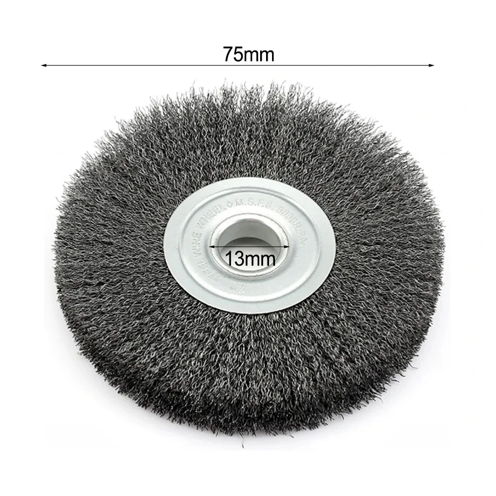 3In Flat Crimped Stainless Steel Wire Wheel Brush For Angle Grinder 0.52in Bore Round For Bench Grinder Deburring Tool Cleaning