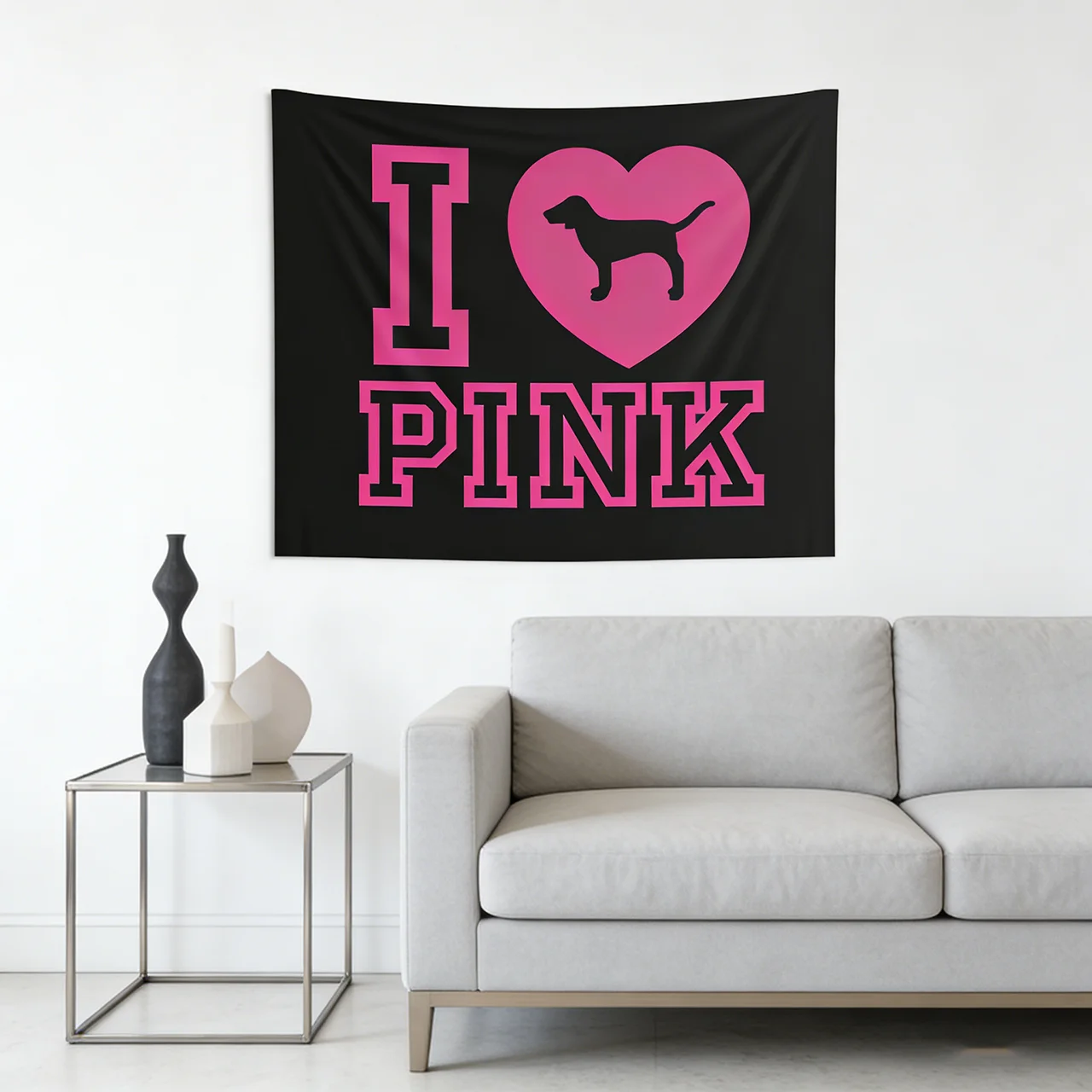 LOVE PINK Slogan Tapestry Flag | Viral-Style Wall Hanging | Aesthetic Room Home & Wall Art Decor (Flat Print)