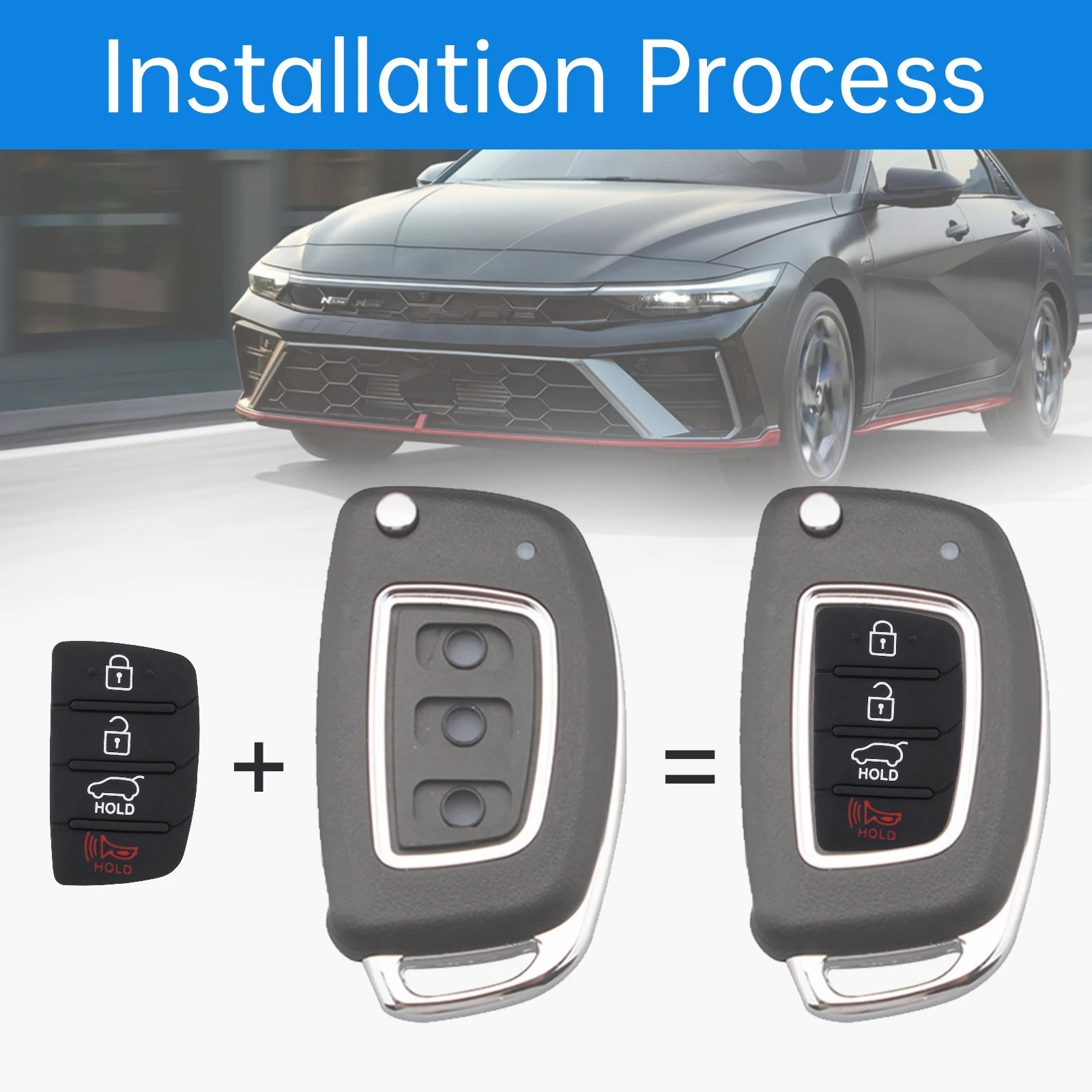 2 pçs 4 botões chave do carro fob escudo capa apto para hyundai santa fe so nata sport 2013-2019 caso chave de controle remoto inserção teclado