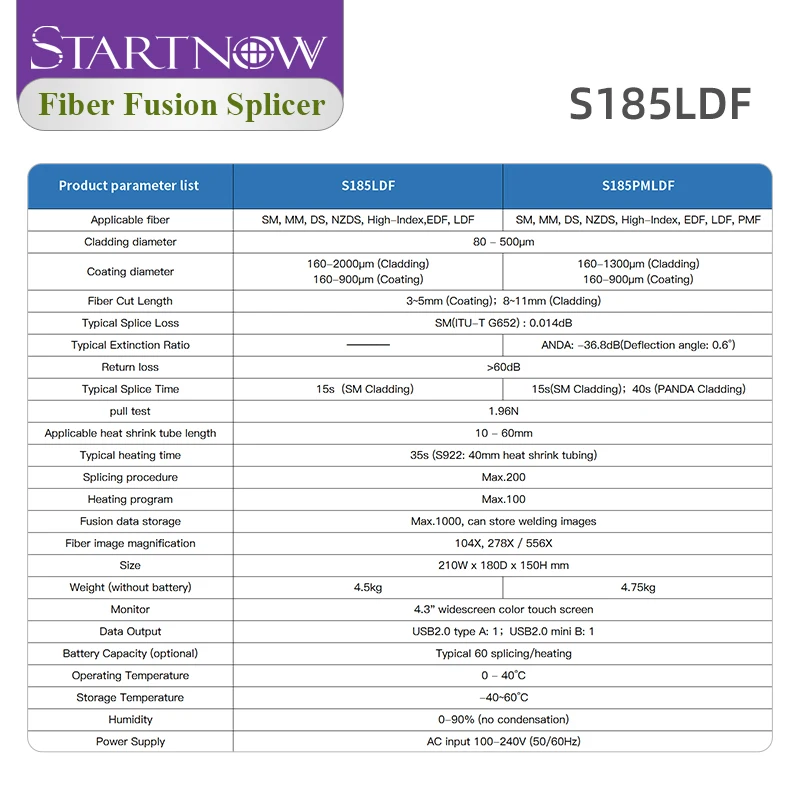 Startnow S185LDF/S-37 SM & MM عالية الفهرس انصهار الألياف البصرية المحمولة جهاز الربط فتحة 500um لحام الربط ماكينة الألياف