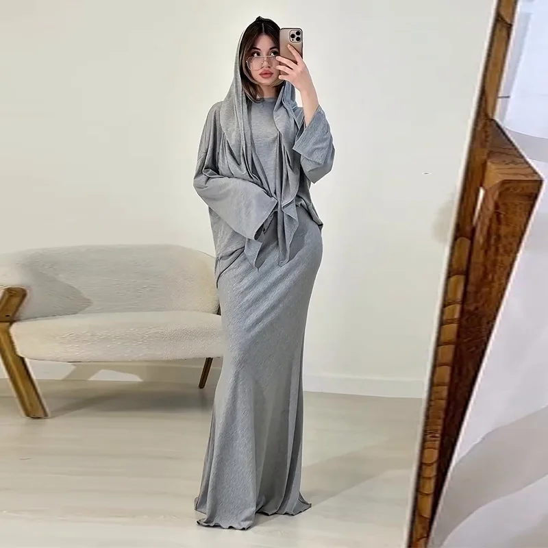 

Two Piece Set Women Muslim Top Long Skirt Suit Headscarf Morocco Dubai Islam 2025 Eid Ensemble Arabic Skirts Outfits Ramadan