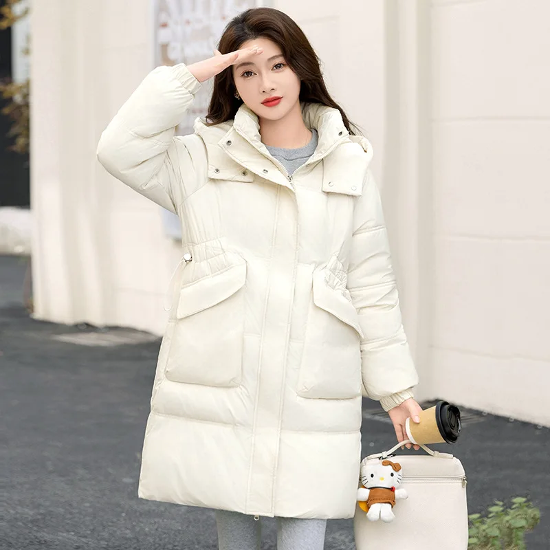 Korean Loose Down Cotton Coat Long Women\'s Puffer Parkas 2024 New Winter Jacket Warm Hooded Cotton Parkas Jacket Woman Snow Coat