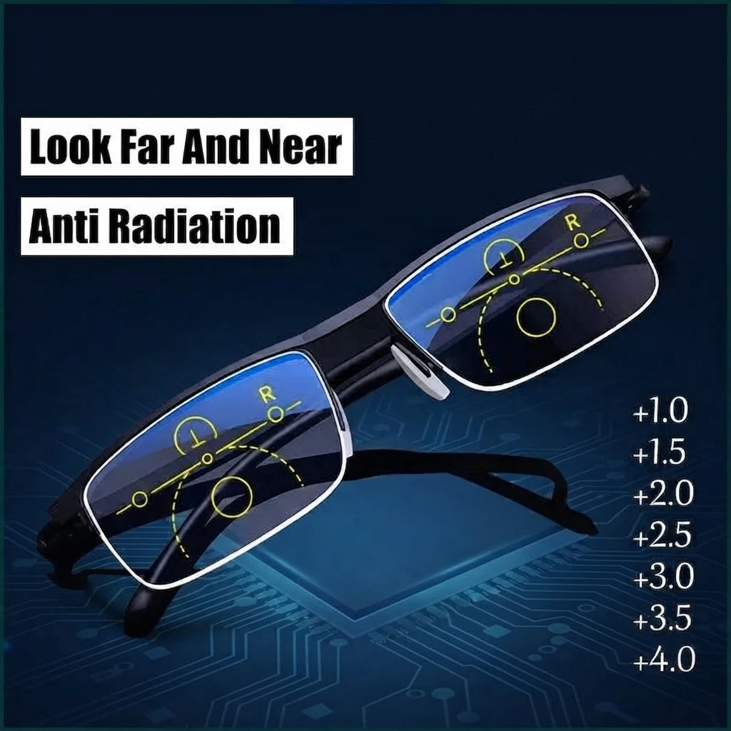Lunettes de lecture multifocales progressives pour femmes et hommes, anti-lumière bleue, demi-monture, bifocales, pour presbytie, de +100 à +400