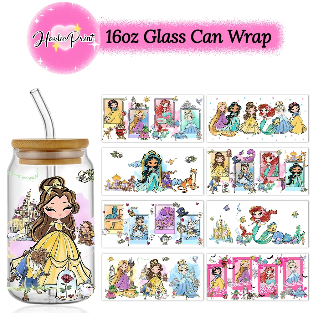 Disney Inspired Princess 16oz Libbey Glass Can UV DTF Wrap DIY Libbey Glass Can UV DTF Transfer Senior 3D Sticker Bad Witches