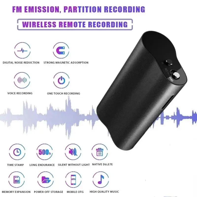 128GB 500Hour Digital Voice Recorder Espia 8-64GB Activated Dictaphone with Magnet Noise Reduce Audio Sound Recording MP3 Player